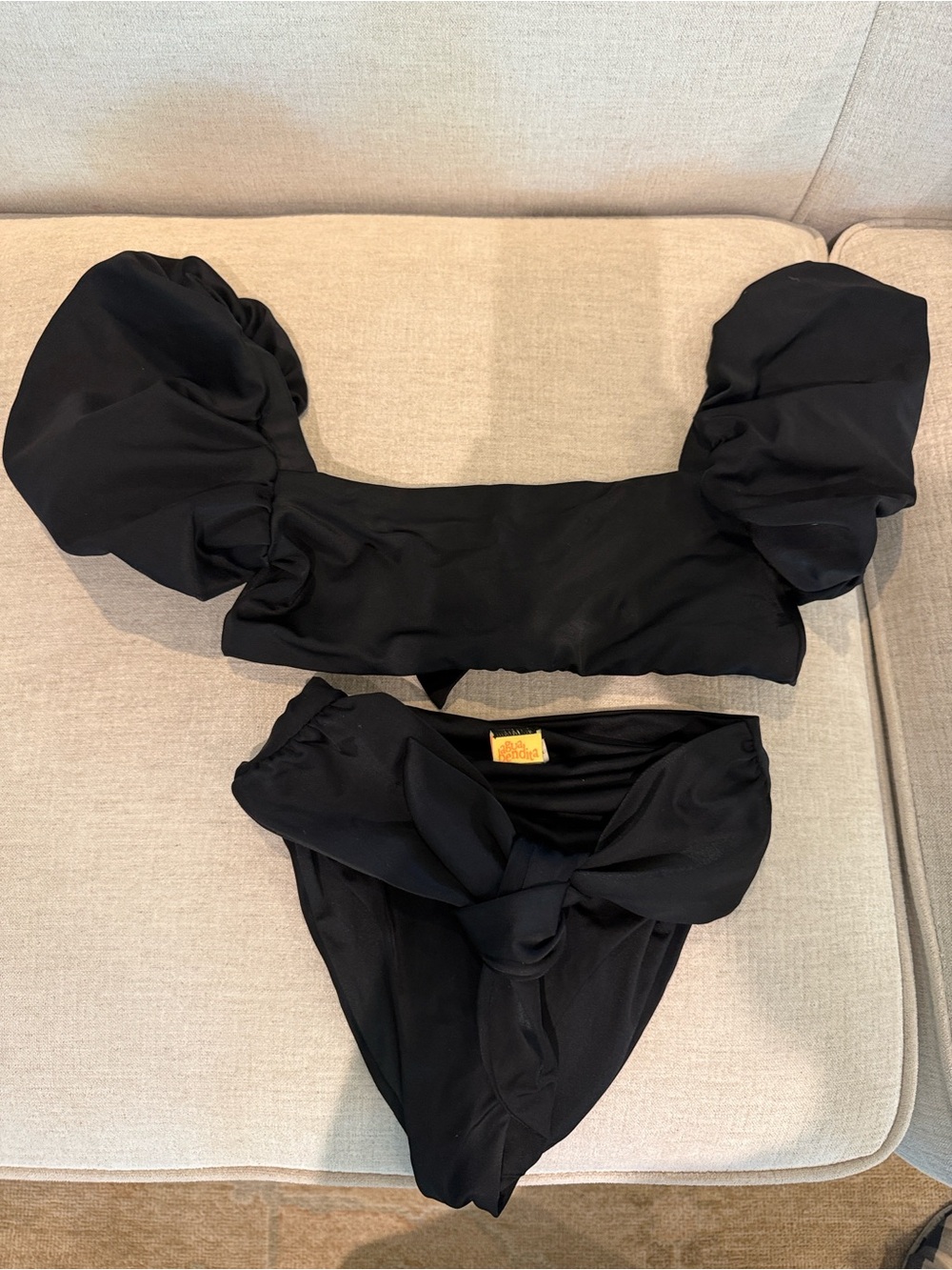 Agua Bendita Black Puff-Sleeve Bikini Set